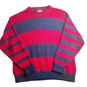 Vintage Woolrich Men’s Striped Cotton Sweater Red Navy Made in USA Size‎ Large